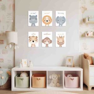 Set 6 cuadros decorativos infantiles de animalitos tiernos placas