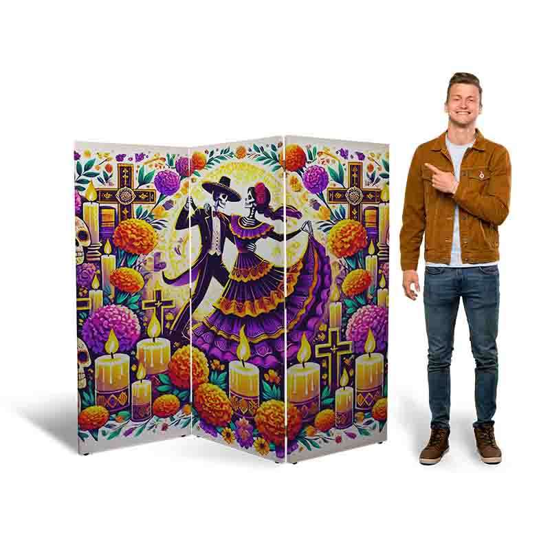 Biombo de madera plegable dia de muertos Mod. Baile de Catrinas - Imagen 5