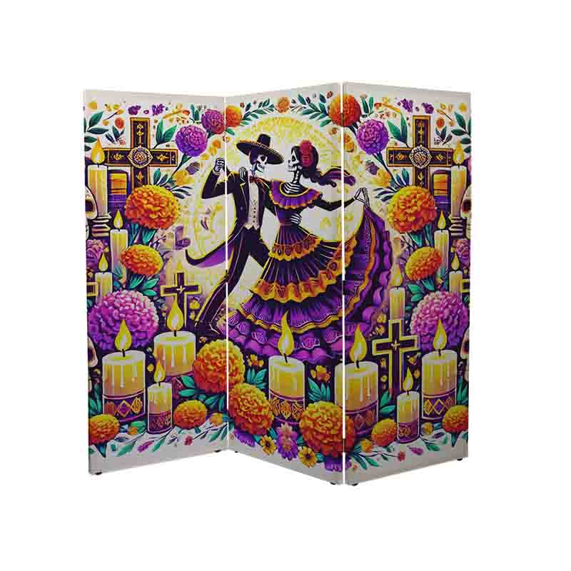Biombo de madera plegable dia de muertos Mod. Baile de Catrinas - Imagen 4