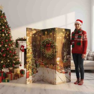 Biombo de madera decorativo navidad Cabaña Rústica