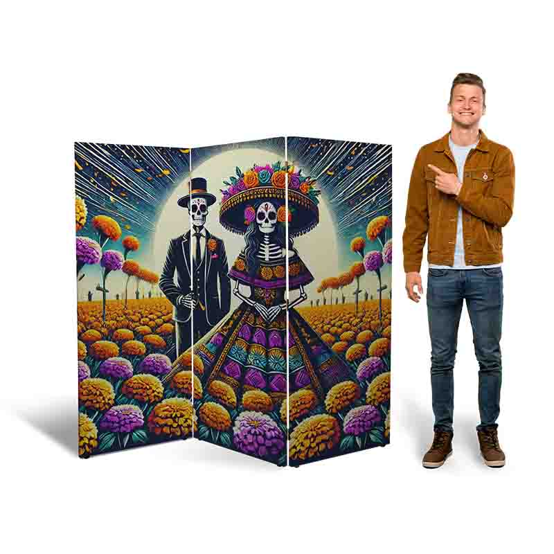 Biombos plegables decorativo dia de muertos Mod. Catrina y Cempasúchil - Imagen 2