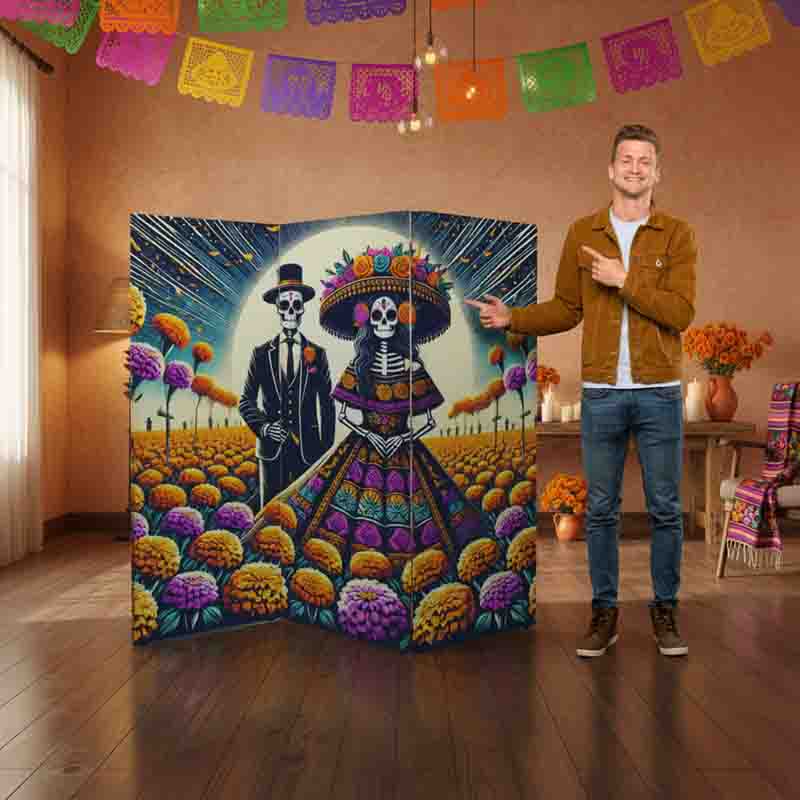 Biombos plegables decorativo dia de muertos Mod. Catrina y Cempasúchil