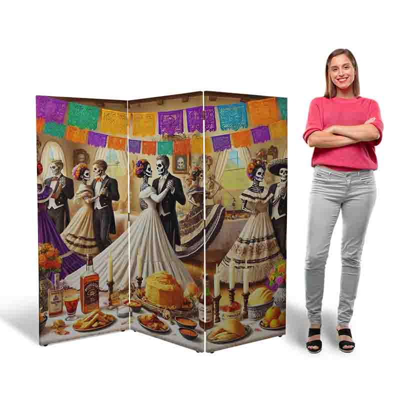 Biombo separador plegable dia de muertos Mod. Catrinas bailarinas - Imagen 4