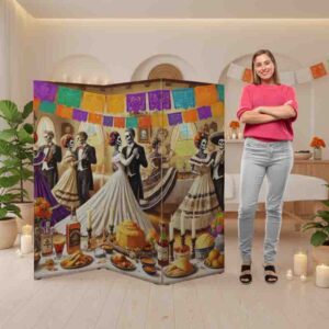Biombo separador plegable dia de muertos Mod. Catrinas bailarinas