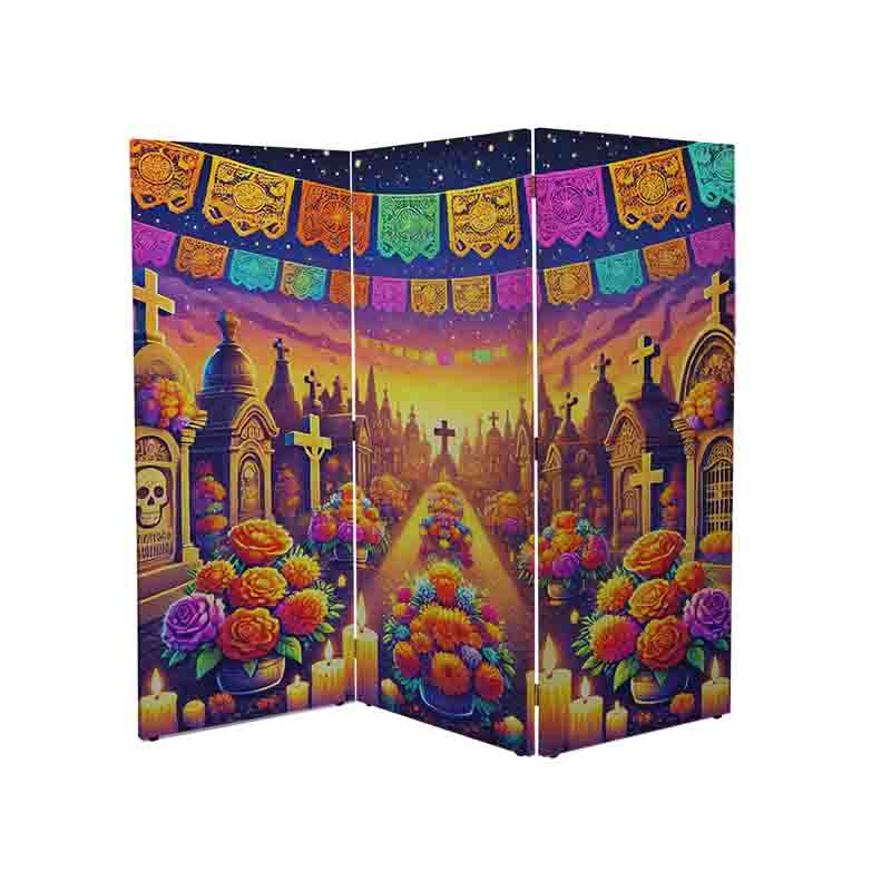 Biombos baratos plegables dia de muertos Mod. Cementerio al Atardecer - Imagen 4