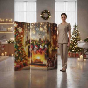 Biombo separador decorativo navideño Chimenea de Luces