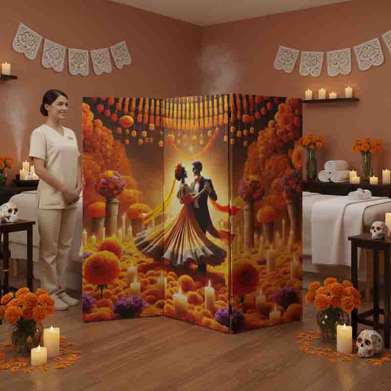 Biombo de madera plegable dia de muertos Mod. Danza de Espíritus