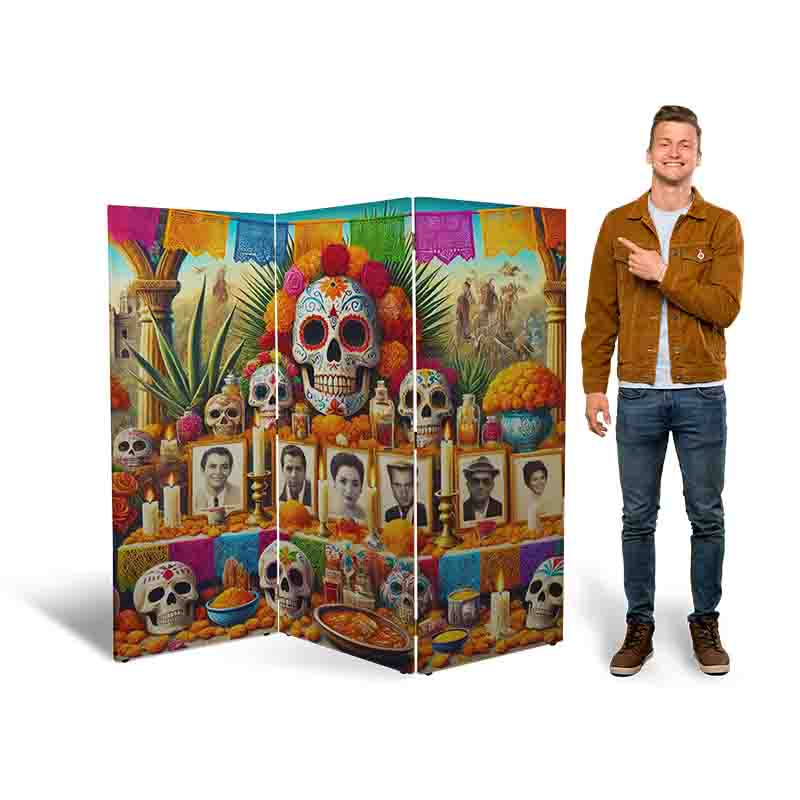 Biombos para dividir espacios decoracion dia de muertos Mod. Mar de Cempasúchiles - Imagen 4