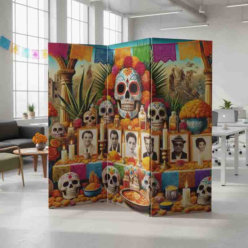 Biombos para dividir espacios decoracion dia de muertos Mod. Mar de Cempasúchiles