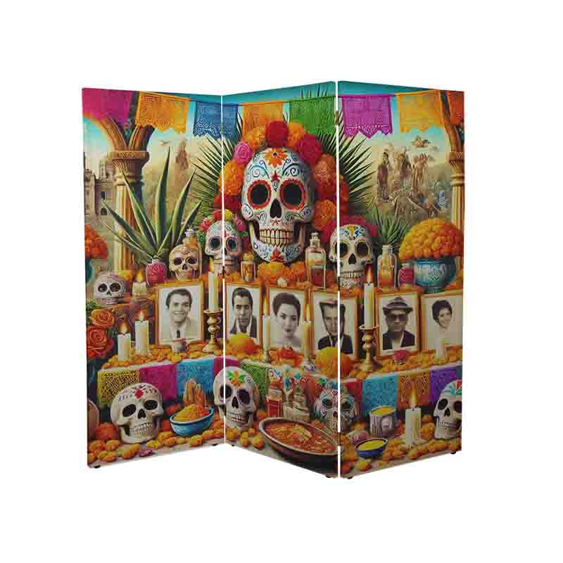 Biombos para dividir espacios decoracion dia de muertos Mod. Mar de Cempasúchiles - Imagen 3