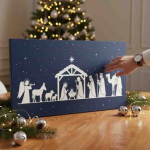 Cuadro moderno pesebre navideño aesthetic Azul