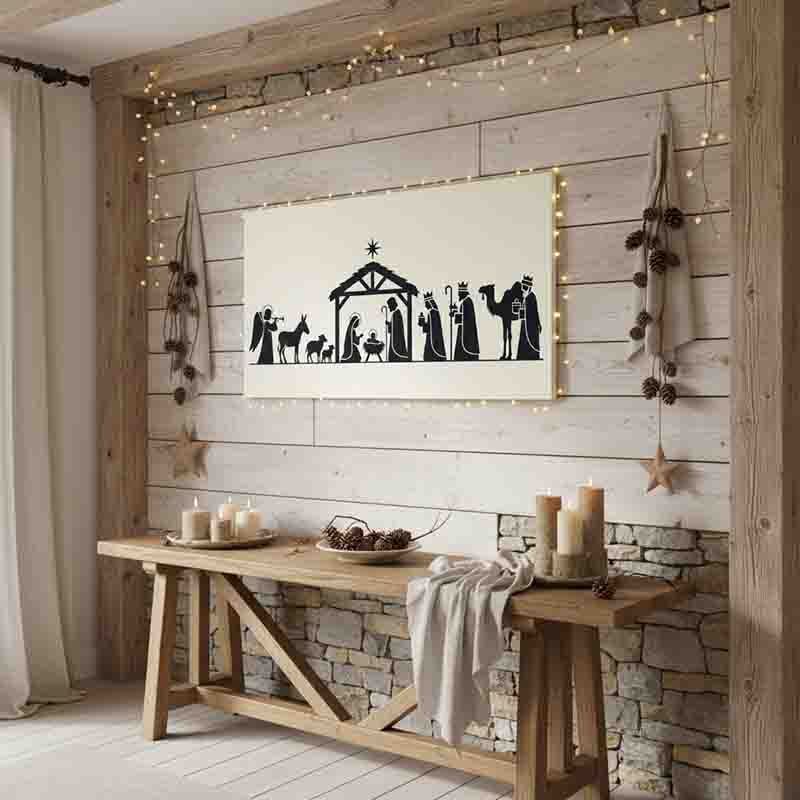 Nacimiento navideño elegante Cuadro decorativo Blanco - Imagen 3