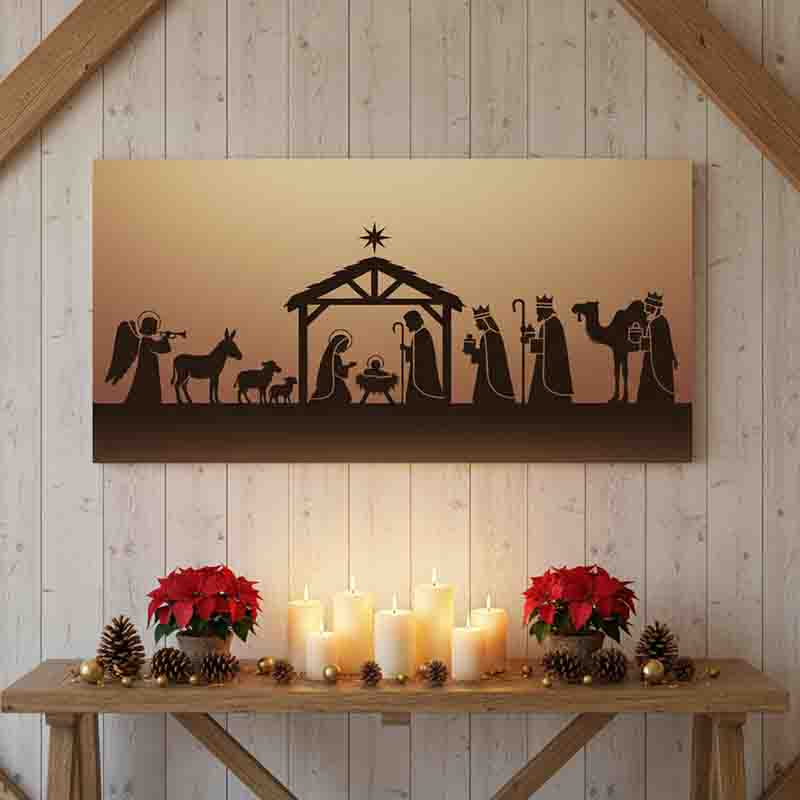 Pintura canvas de navidad nacimiento de Jesús moderno Sepia - Imagen 2