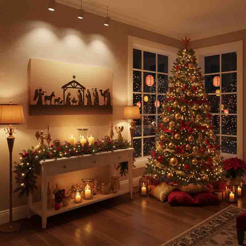 Pintura canvas de navidad nacimiento de Jesús moderno Sepia - Imagen 3