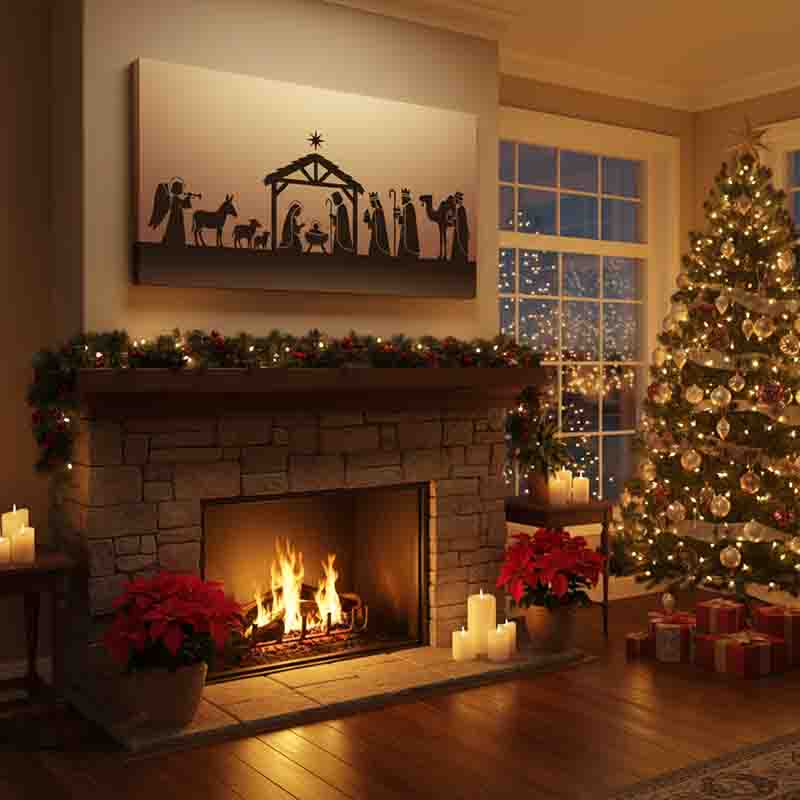 Pintura canvas de navidad nacimiento de Jesús moderno Sepia - Imagen 4