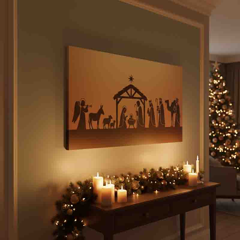Pintura canvas de navidad nacimiento de Jesús moderno Sepia - Imagen 5
