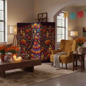 Separador de ambientes madera biombo dia de muertos  Mod. Panteón festivo