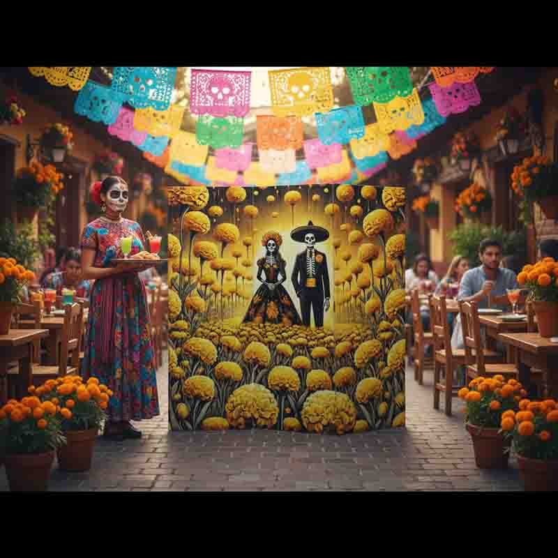 Paneles separadores de ambientes biombo dia de muertos Mod. Pareja Eterna