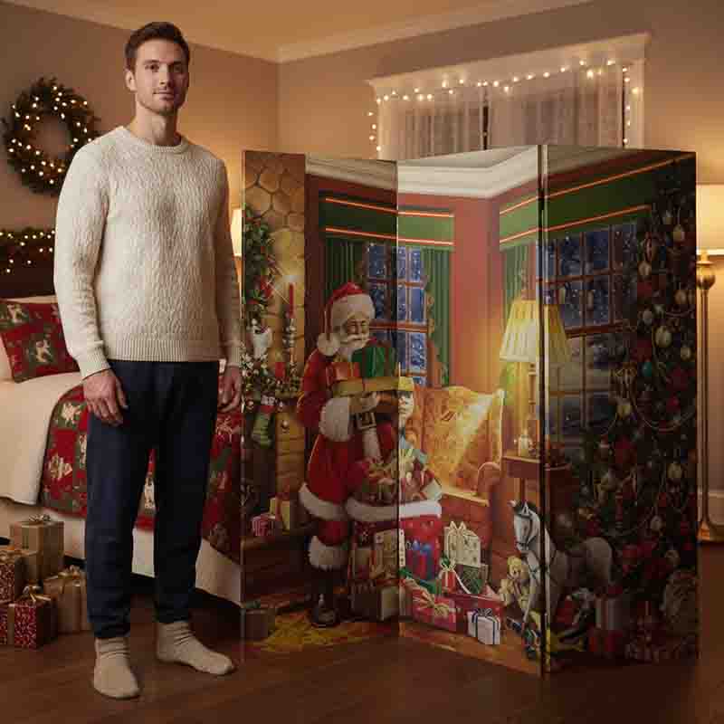 Biombos para separar espacios decorativo navideño Santa Con Regalos