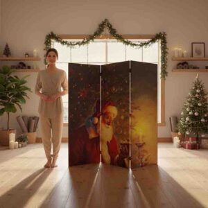 Biombo divisorio de madera feliz navidad Santa y Niño