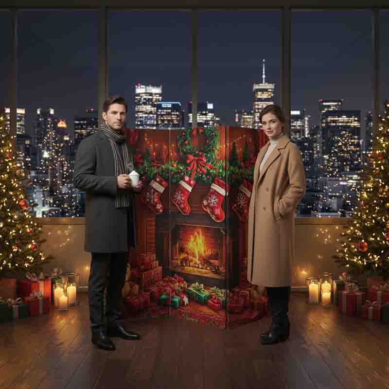 Biombos para dividir espacios plegable navideño Tradición y Alegría