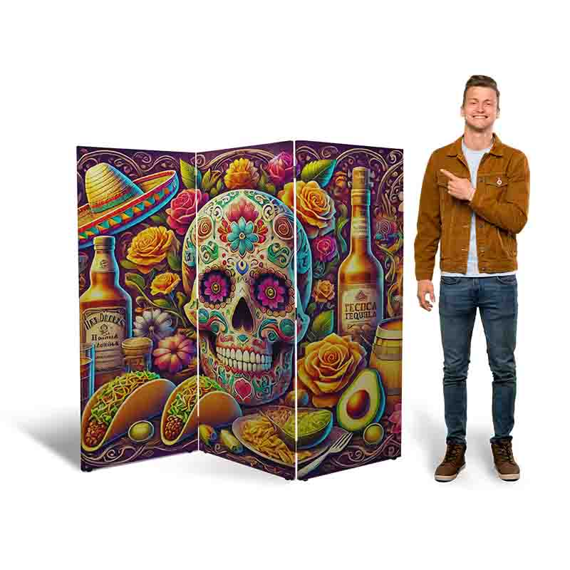 Biombo divisorio plegable dia de muertos Mod. Viento de Tradición - Imagen 4