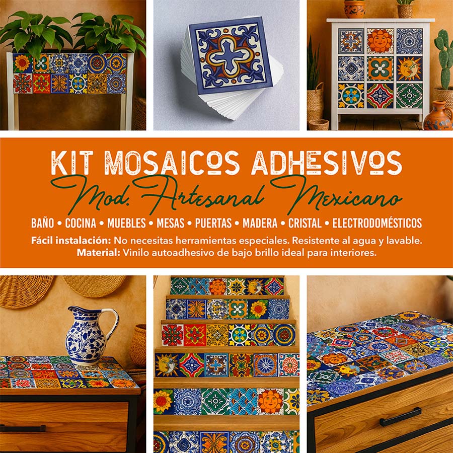 100 Mosaicos Adhesivos Cocina Baño Mod Artesanal Mexicano 10x10 Cm - Imagen 3