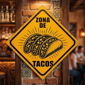 Placa Decorativa “Zona de Tacos” Vintage en MDF 30x30 cm para Taquería y Cocina.