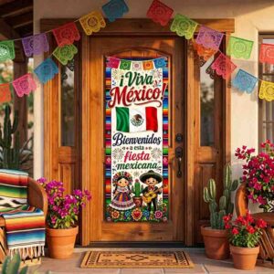 Lona Decorativa para Puerta Fiesta Mexicana 16 de Septiembre 60x160 cm.