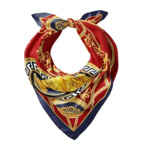 Mascada Modelo Atenea Elegante con Diseño Ornamental Rojo, Dorado y Azul 60x60 cm.