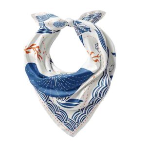 Mascada Modelo Peces Koi con Diseño Marino en Azul, Blanco y Naranja 60x60 cm.