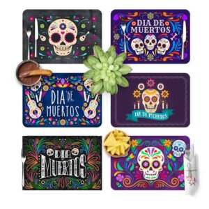 Kit 1 Manteles Individuales Día de Muertos para Mesa 6 Piezas con Calaveras Mexicanas.