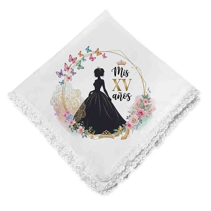Servilleta de Tela para Quinceañera XV Años con Encaje 45x45 cm. - Imagen 2