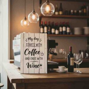Placa Decorativa Vintage de Café y Vino en MDF 30x20 cm.