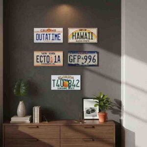 Set de 5 Placas Americanas Vintage California, Hawái, Nueva York, Texas y Florida.