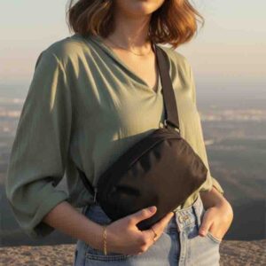 Cangurera Modelo Negra Crossbody Unisex Ajustable con 2 Compartimentos.