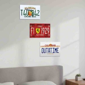 Set de 3 Placas Decorativas Vintage California, Florida y Ferrari 30x20 cm.