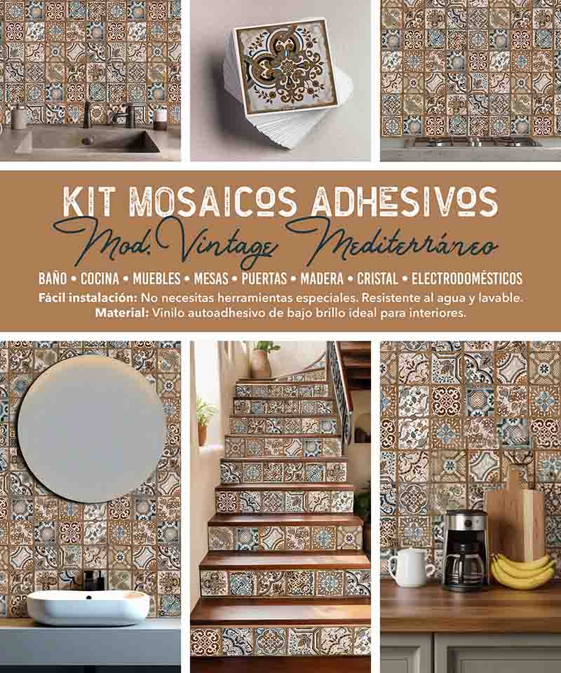 Mosaicos Adhesivos Vinil Estilo Vintage Para Cocina 10pz. - Imagen 2