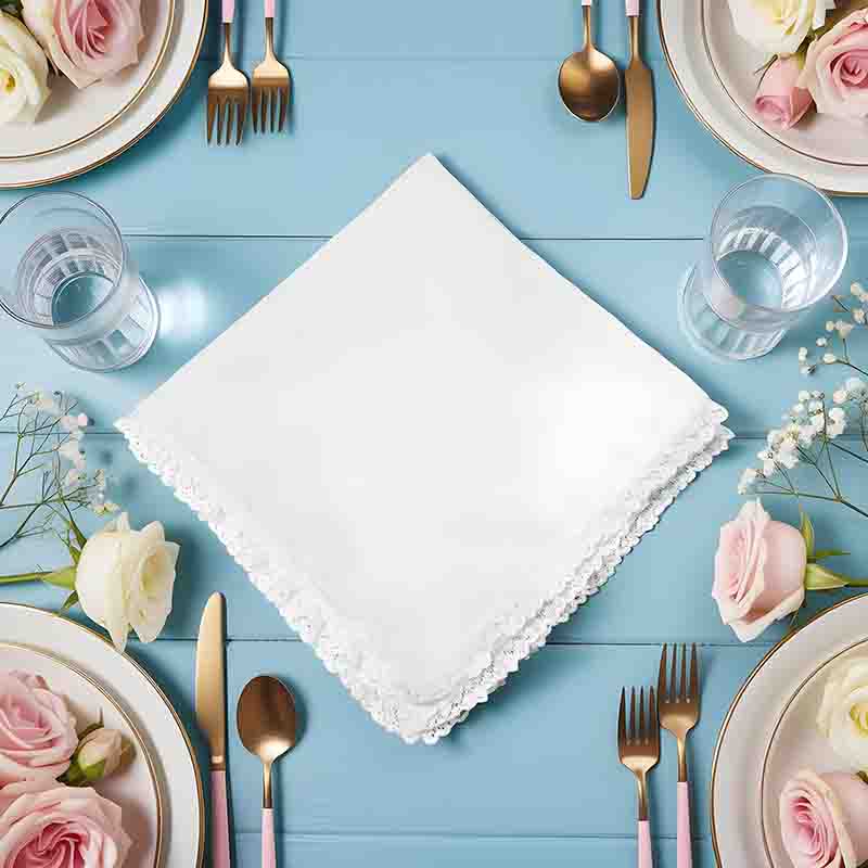 10 Servilletas de Tela Blancas con Encaje para Sublimar.