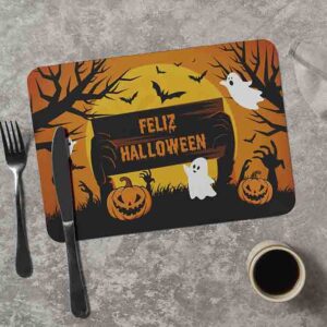 Mantel Individual de Halloween Modelo Bosque Embrujado en Poliéster para Mesa.