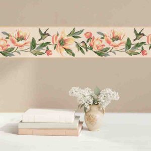Cenefa Decorativa Autoadherible Colibrí con Flores para Sala y Pared.