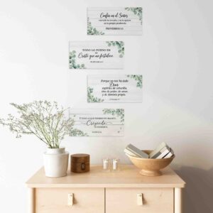 Set de 4 Cuadros Cristianos con Frases Bíblicas en MDF 30x15 cm