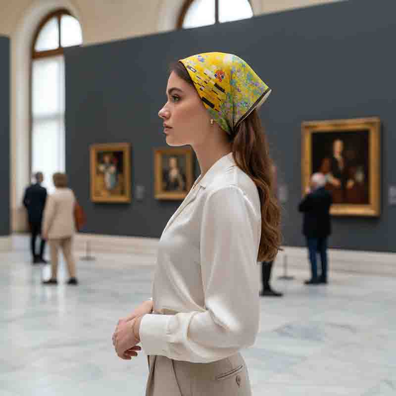 Mascada Satinada para Mujer Modelo El Beso con Diseño Artístico, Estampado Decorativo y Acabado Elegante. - Imagen 3