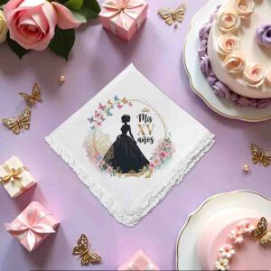 Servilleta de Tela para Quinceañera XV Años con Encaje 45x45 cm.