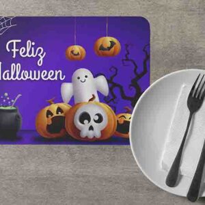 Mantel Individual de Halloween Modelo Fiesta Fantasmal en Poliéster para Mesa.