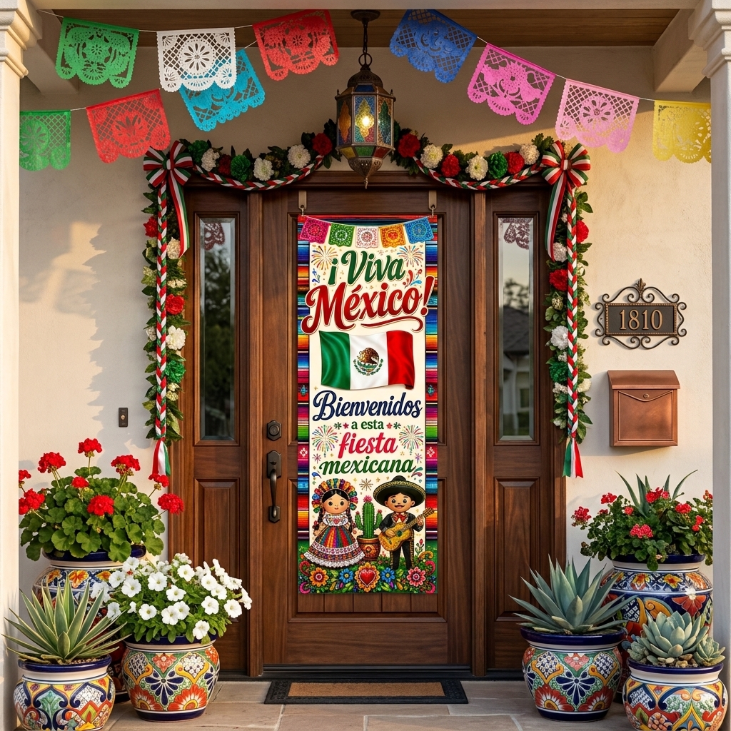Lona Decorativa para Puerta Fiesta Mexicana 16 de Septiembre 60x160 cm. - Imagen 3