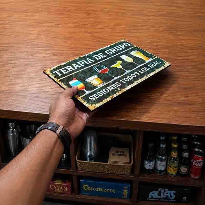 Placa Terapia de Grupo Vintage en MDF 30x20 cm para Bar y Cantina. - Imagen 3