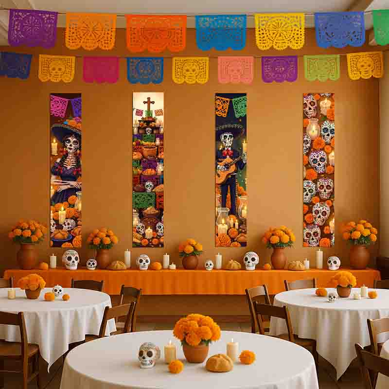 Set Decorativo Poster para Día de Muertos de 4 Piezas para Pared y Puerta.