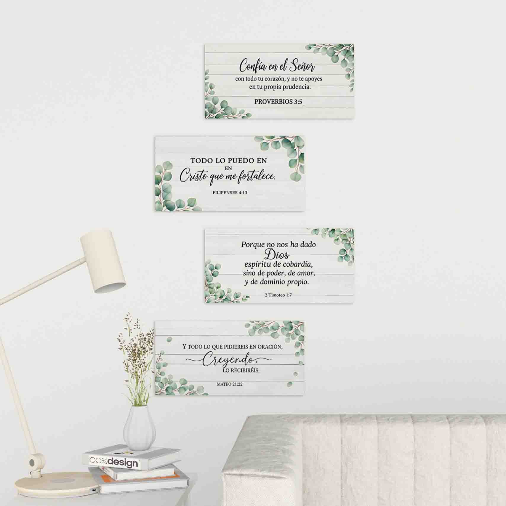 Set de 4 Cuadros Cristianos con Frases Bíblicas en MDF 30x15 cm - Imagen 6