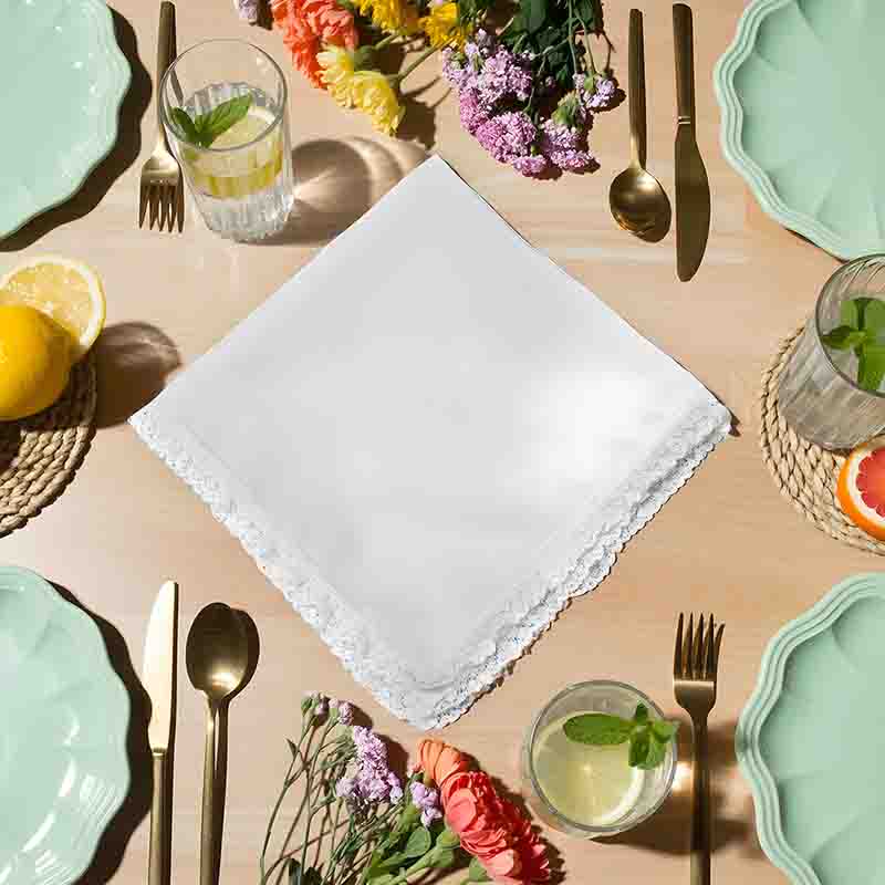 10 Servilletas de Tela Blancas con Encaje para Sublimar. - Imagen 6